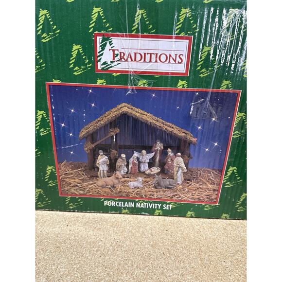 VTG Traditions Porcelain Nativity Set w/ Stable 11pc - Missing Shepherd - Picture 2 of 13